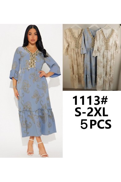 VESTIDO LARGO MUJER ESTAMPADO CON DETALLE DECORATIVO TY-1113