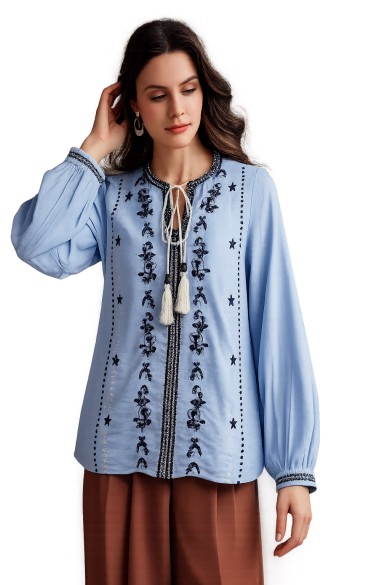 BLUSA MUJER BORDADA CON CORDÓN Y DETALLE ARTESANAL TY-1073
