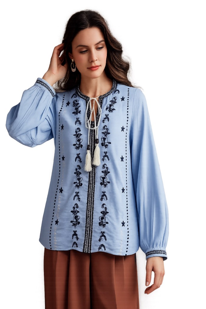 BLUSA MUJER BORDADA CON CORDÓN Y DETALLE ARTESANAL TY-1073