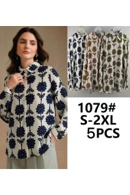 CAMISA MUJER BLANCA ESTAMPADA CON MOTIVO FLORAL AZUL TY-1079