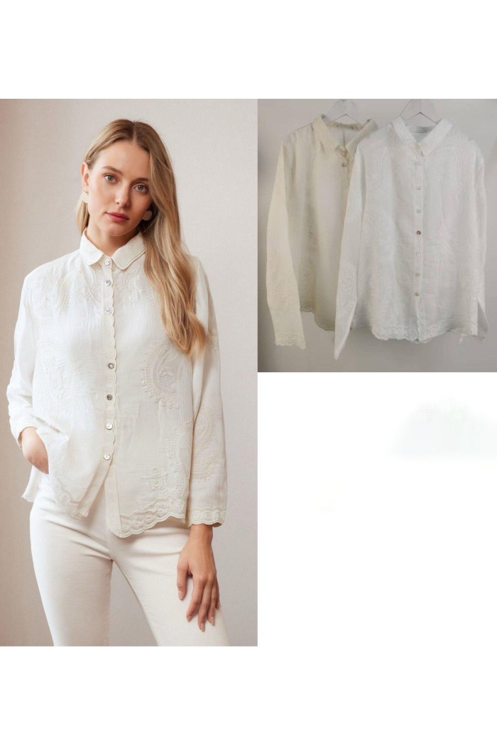CAMISA MUJER BORDADA BLANCA ELEGANTE TY-1088