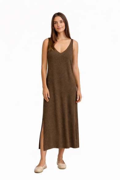 VESTIDO LARGO SIN MANGAS CUELLO V CON ABERTURAS LATERALES FBZMT9605