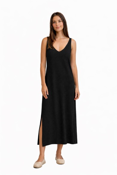 VESTIDO LARGO SIN MANGAS CUELLO V CON ABERTURAS LATERALES FBZMT9604