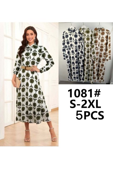 VESTIDO LARGO ESTAMPADO CON CUELLO CAMISERO Y MANGA LARGA TY-1081