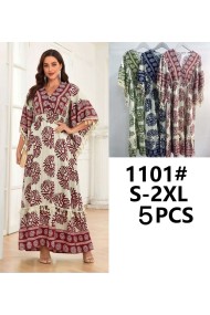 VESTIDO LARGO ESTAMPADO BOHO CON ESCOTE EN V Y FLECOS TY-1101