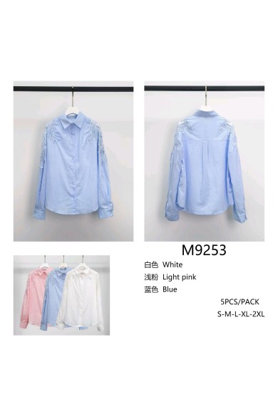 CAMISA DE MUJER CON ENCAJE EN LOS HOMBROS MANGA LARGA TY-M9253