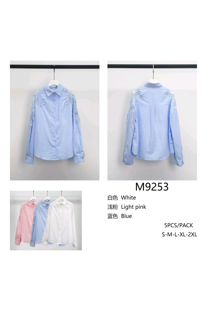CAMISA DE MUJER CON ENCAJE EN LOS HOMBROS MANGA LARGA TY-M9253