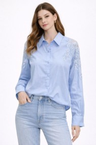 CAMISA DE MUJER CON ENCAJE EN LOS HOMBROS MANGA LARGA TY-M9253