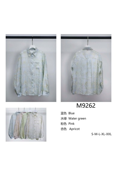 CAMISA DE MUJER LIGERA CON BORDADO GEOMÉTRICO Y CUELLO CAMISERO TY-M9262