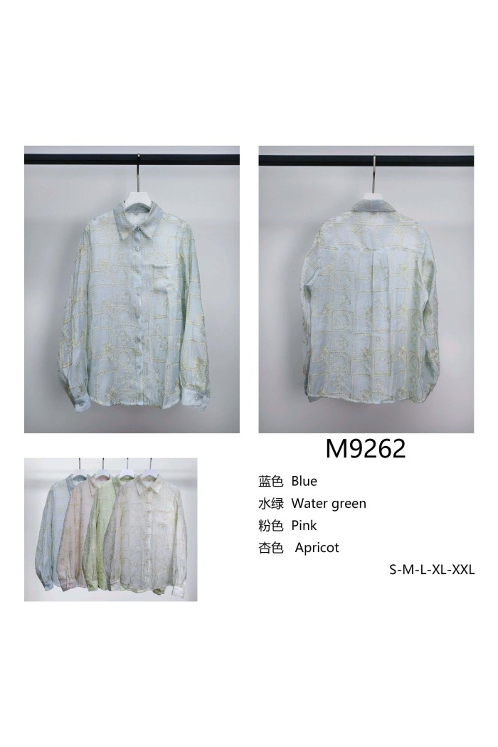 CAMISA DE MUJER LIGERA CON BORDADO GEOMÉTRICO Y CUELLO CAMISERO TY-M9262