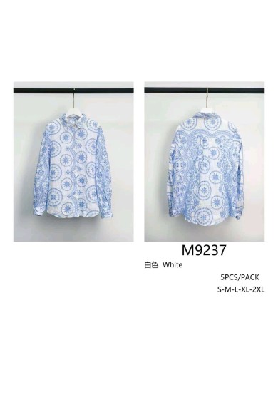 CAMISA DE MUJER BLANCA CON ESTAMPADO AZUL TIPO MEDITERRÁNEO TY-M9237