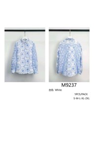 CAMISA DE MUJER BLANCA CON ESTAMPADO AZUL TIPO MEDITERRÁNEO TY-M9237