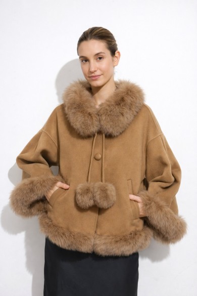 CHAQUETA CORTA DE LANA CON DETALLES EN PELO DE ZORRO 3COLORES PC-WT22174030-2