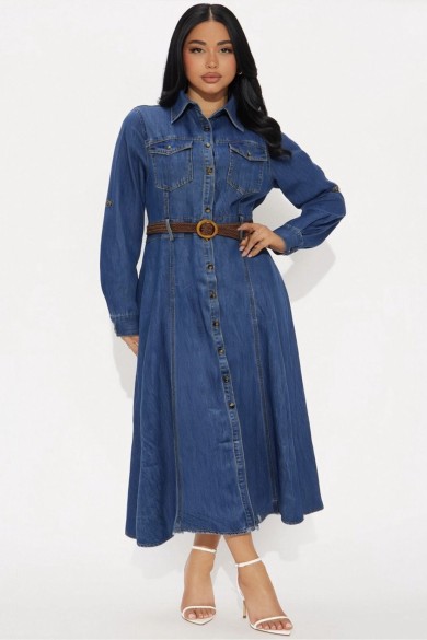 VESTIDO CAMISERO VAQUERO LARGO CON CINTURÓN TY-1142