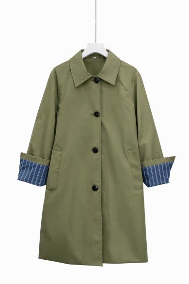 ABRIGO DE ENTRETIEMPO PARA MUJER CON BOTONES Y PUÑO A RAYAS TY-M9225