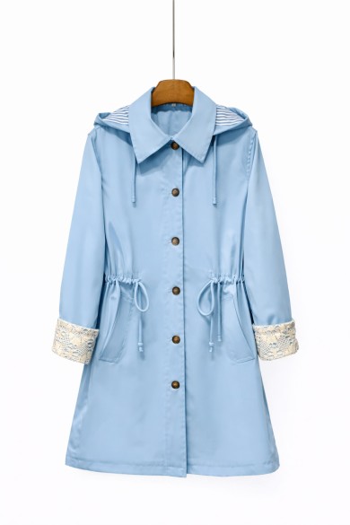 CHAQUETA LIGERA LARGA CON CAPUCHA Y DETALLE EN PUÑO PARA MUJER TY-Z68018