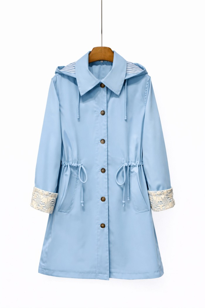 CHAQUETA LIGERA LARGA CON CAPUCHA Y DETALLE EN PUÑO PARA MUJER TY-Z68018