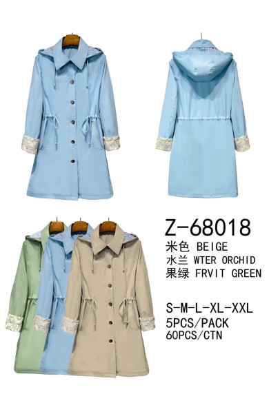 CHAQUETA LIGERA LARGA CON CAPUCHA Y DETALLE EN PUÑO PARA MUJER TY-Z68018