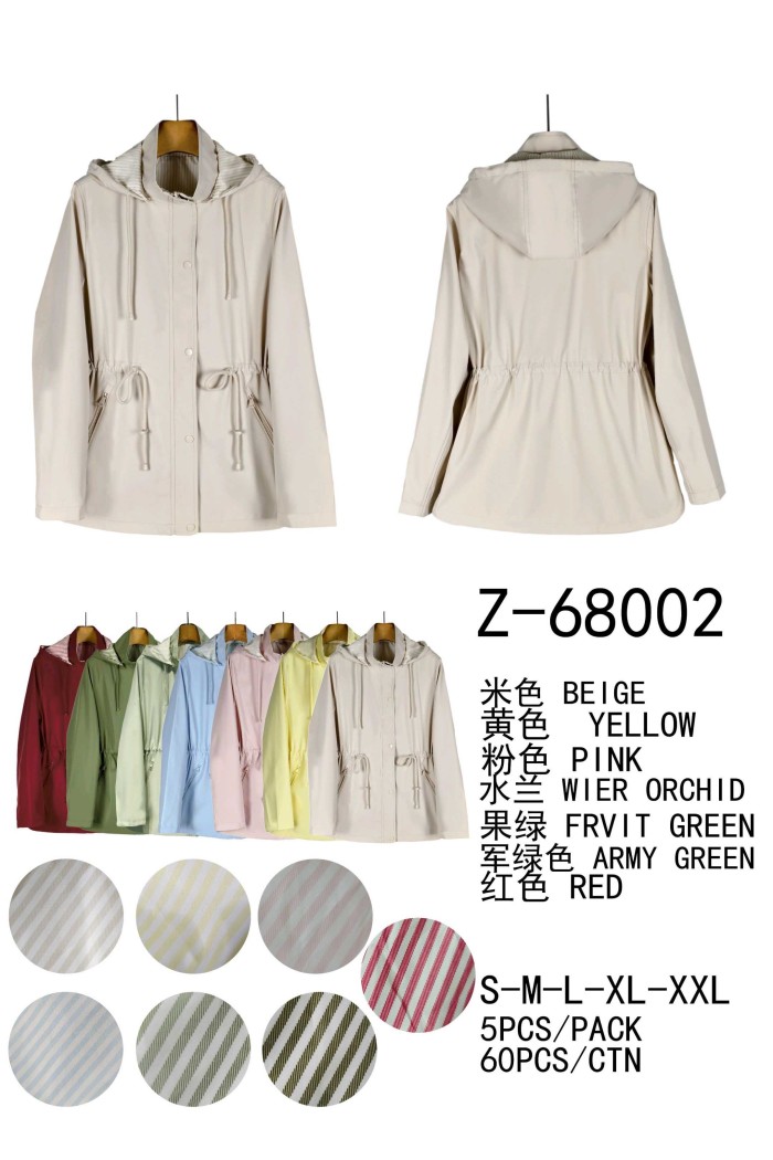 CHAQUETA LIGERA CON CAPUCHA Y CINTURA AJUSTABLE PARA MUJER TY-Z68002