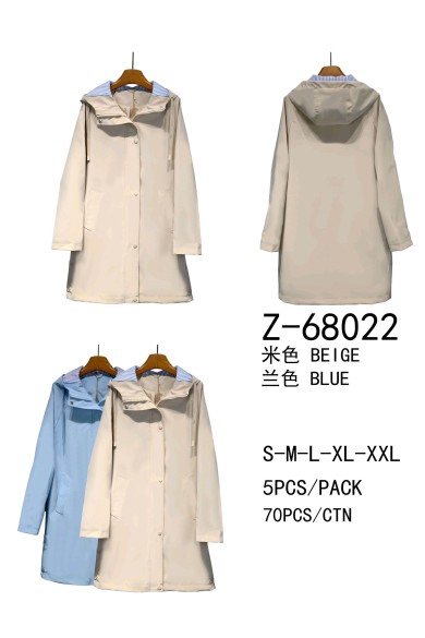 ABRIGO LARGO IMPERMEABLE CON CAPUCHA Y FORRO A RAYAS TY-Z68022