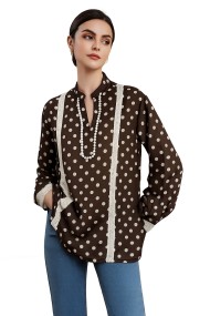 BLUSA ELEGANTE DE LUNARES CON ENCAJE, MANGA LARGA TY-1132