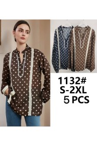 BLUSA ELEGANTE DE LUNARES CON ENCAJE, MANGA LARGA TY-1132