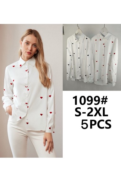 CAMISA BLANCA DE MANGA LARGA CON CORAZONES BORDADOS TY-1099