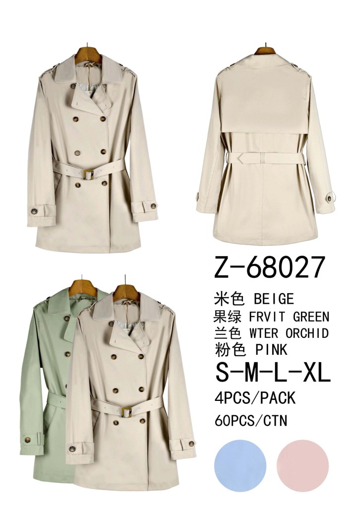TRENCH CORTO DE MUJER CON CINTURÓN Y DOBLE BOTONADURA TY-Z68027