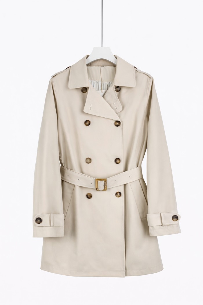 TRENCH CORTO DE MUJER CON CINTURÓN Y DOBLE BOTONADURA TY-Z68027