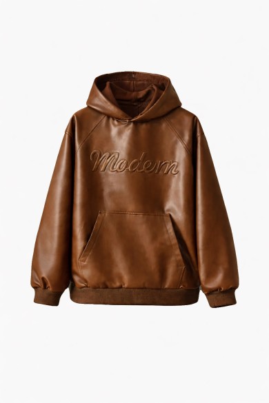 SUDADERA DE POLIPIEL ESTILO URBANO CON BOLSILLO CANGURO FBZMBX15726