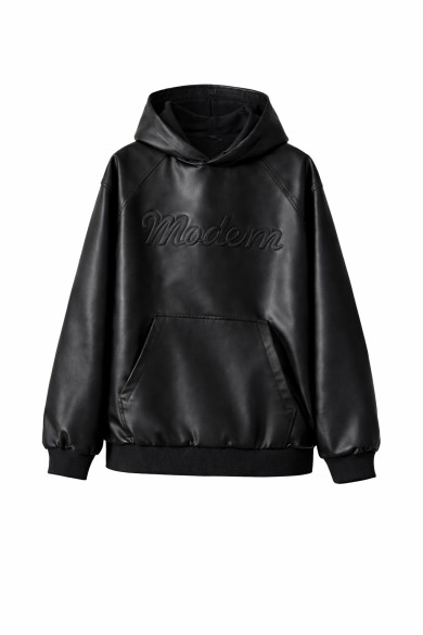 SUDADERA DE POLIPIEL ESTILO URBANO CON BOLSILLO CANGURO FBZMBX15726