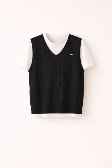 CHALECO DE PUNTO DE MUJER CON CAMISETA INCORPORADA NEGRO FBZMWS15951