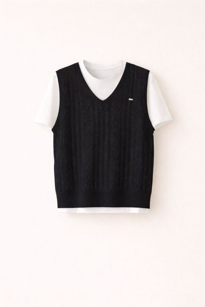CHALECO DE PUNTO DE MUJER CON CAMISETA INCORPORADA NEGRO FBZMWS15951