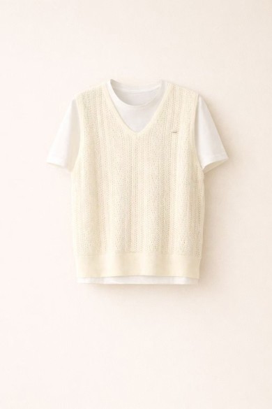 CHALECO DE PUNTO DE MUJER CON CAMISETA INCORPORADA BLANCO FBZMWS15951