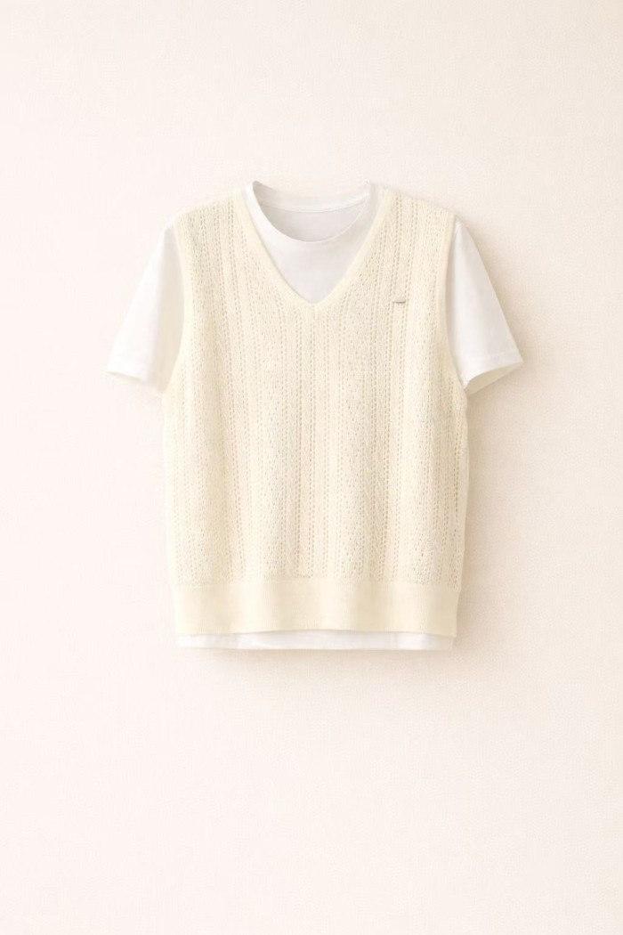 CHALECO DE PUNTO DE MUJER CON CAMISETA INCORPORADA BLANCO FBZMWS15951
