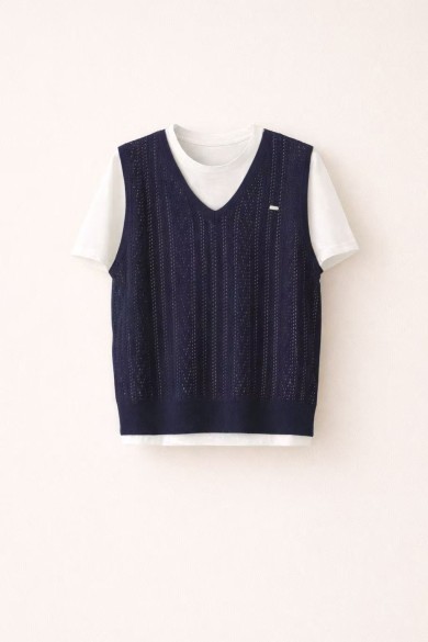 CHALECO DE PUNTO DE MUJER CON CAMISETA INCORPORADA AZUL MARINO FBZMWS15951