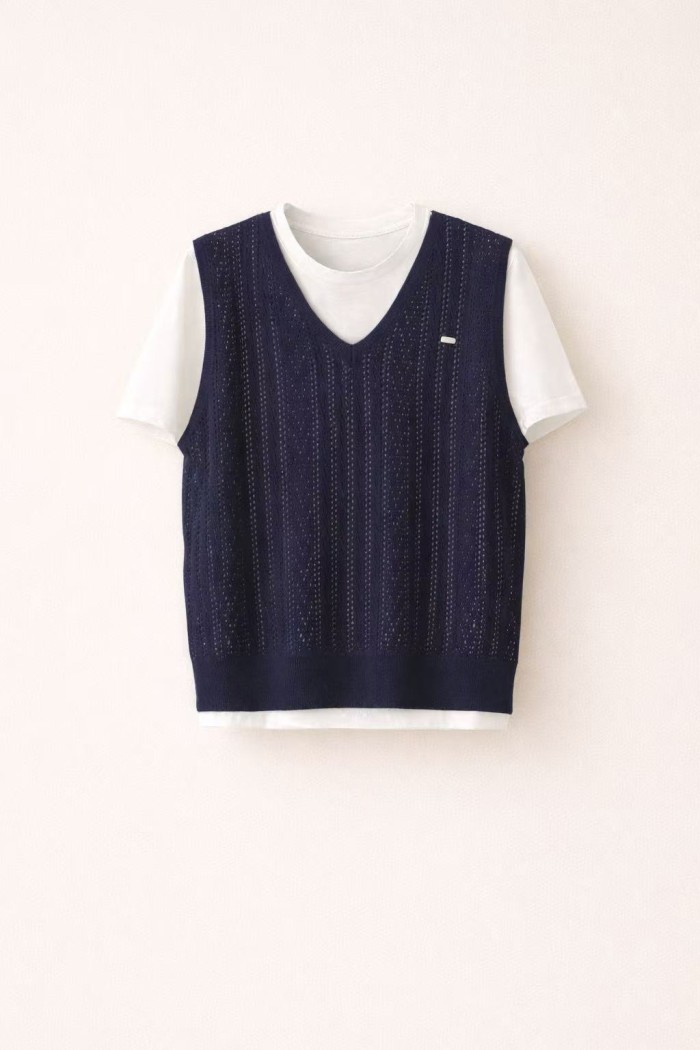 CHALECO DE PUNTO DE MUJER CON CAMISETA INCORPORADA AZUL MARINO FBZMWS15951