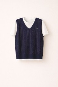 CHALECO DE PUNTO DE MUJER CON CAMISETA INCORPORADA AZUL MARINO FBZMWS15951