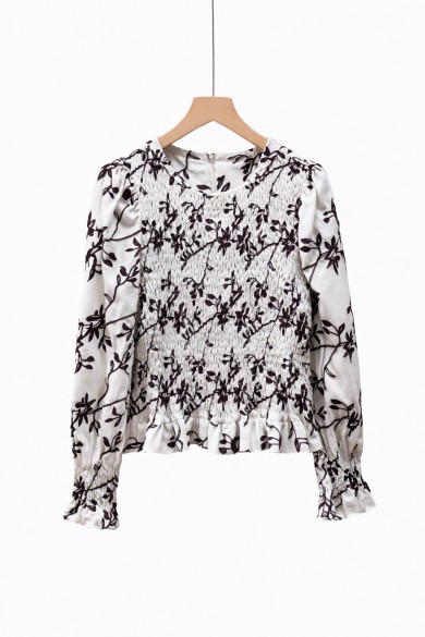 BLUSA DE PANA BORDADO FLORAL EN TONO CHOCOLATE FBZMR22448