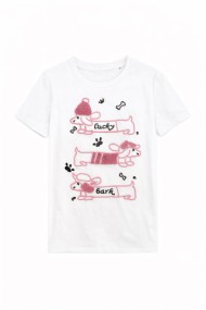 CAMISETA MANGA CORTA CUELLO REDONDO BORDADO DE PERROS SALCHICHAS ROSA TY-L39069