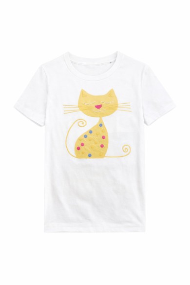 CAMISETA MANGA CORTA CUELLO REDONDO APLIQUE DE TELA EN GATO TY-L39064