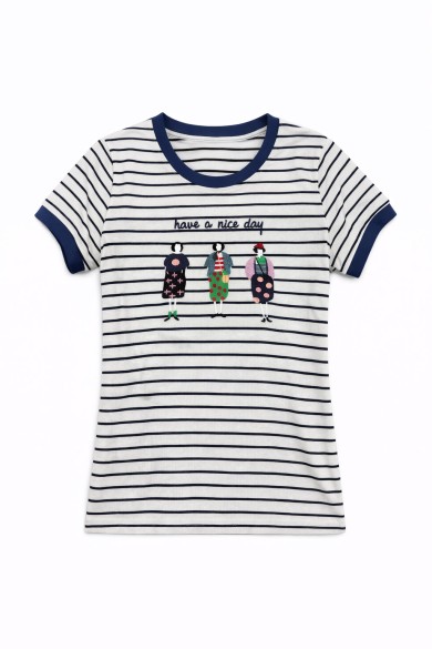 CAMISETA MANGA CORTA CUELLO REDONDO RAYAS BORDADO TY-K1701