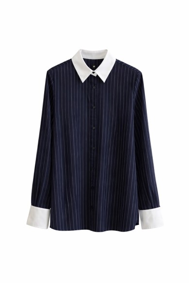 CAMISA DE RAYAS FINAS CON CUELLO CAMISERO EN CONTRASTE FBZMR2256