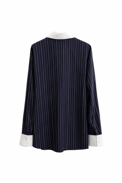 CAMISA DE RAYAS FINAS CON CUELLO CAMISERO EN CONTRASTE FBZMR2256