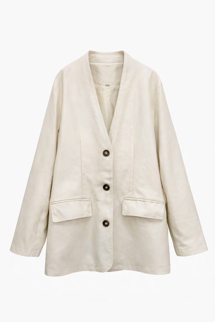 CHAQUETA DE POLIPIEL CUELLO PICO CON BOTONES TY-M9235