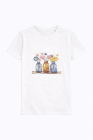 CAMISETA BLANCA CON ESTAMPADO DE JARRONES CON FLORES TY-K1776