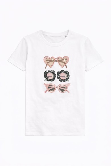 CAMISETA BLANCA CON ESTAMPADO DE GAFAS TY-K1787