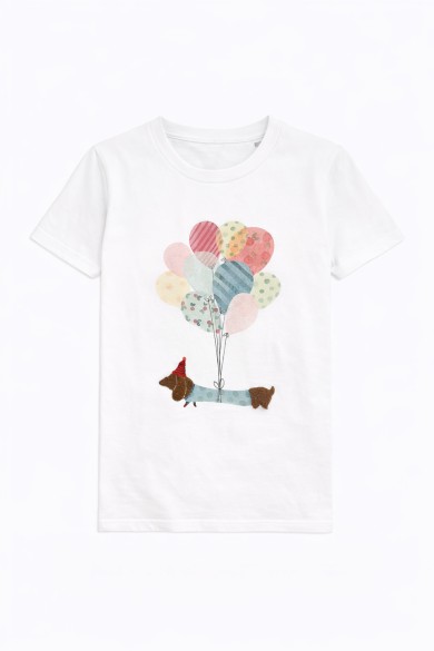 CAMISETA BLANCA CON ESTAMPADO DE PERRO Y GLOBOS TY-K1795