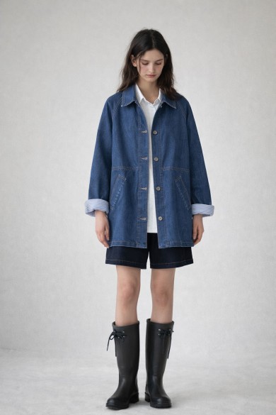 CHAQUETA VAQUERA LARGA CON BOLSILLOS DENIM AZUL TY-Z56589