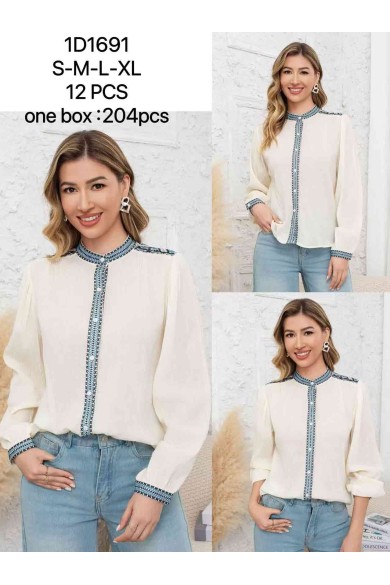 CAMISA CREMA CON DETALLE DECORATIVO EN CONTRASTE DD-1D1691
